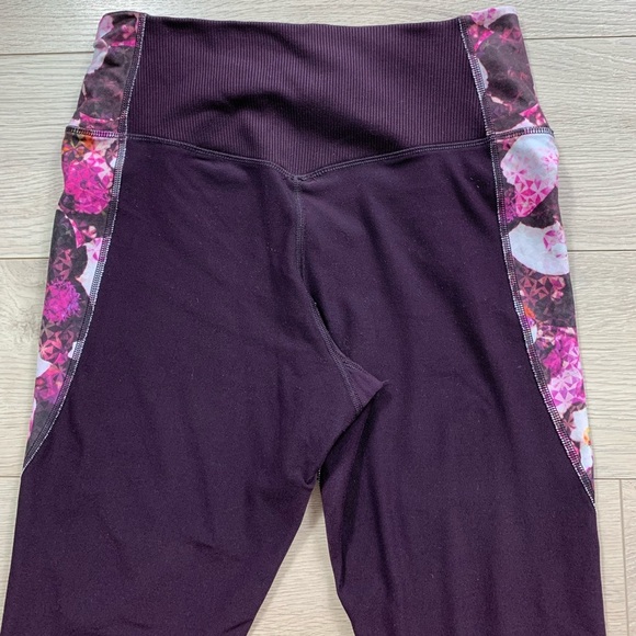 Nike Power Legend Floral Port Wine Mesh Run Training Leggings - Picture 8 of 16